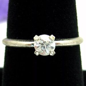 Vintage 18k Gold Electroplated Brilliant Cut Solitaire Rhinestone Ring